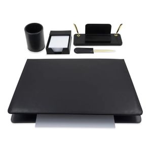 Servizio da scrittoio lord in eco-pelle, set da 5 pezzi nero