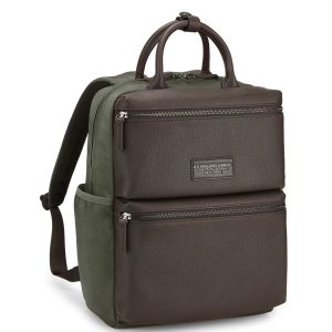 Zaino square in naylon e pelle verde caccia e marrone a.g. spalding&bros
