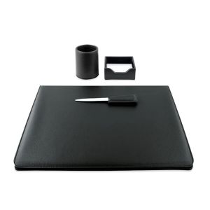 Servizio da scrittoio aicon in eco-pelle, set da 4 pezzi nero