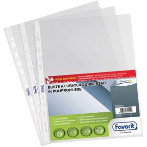 Buste trasparenti a foratura universale Favorit Linear 22x30 cm finitura liscia confezione da 50 pezzi