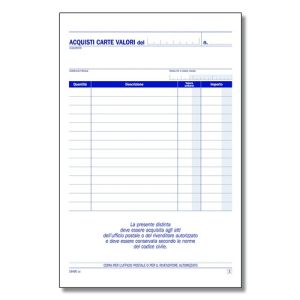 Blocco acquisto valori bollati in duplice copia formato 21 x 15 cm